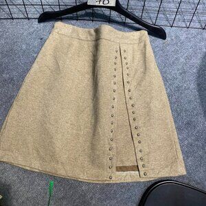 Tan Wool Studded Mini Skirt Edgy Chic Style